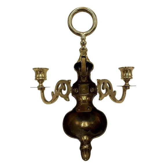 Set of 2 Vintage Valsan Portugal Brass Candlestick Double Arm Wall Sconces 9.5” - Picture 12 of 12